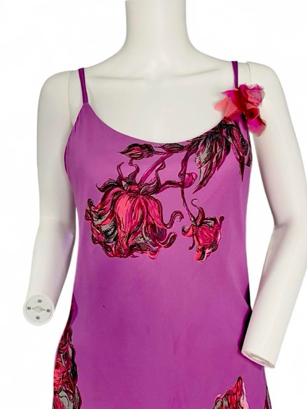 Betsey Johnson Magenta Floral Asymmetrical Slip Dress - Picture 3 of 6